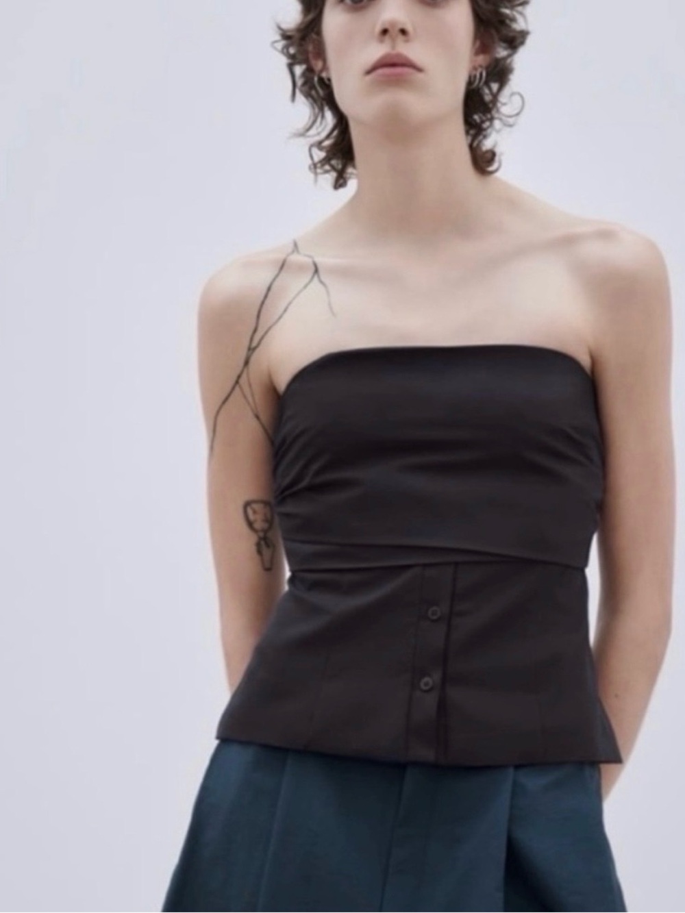 Zara Navy Tailored Strapless Top